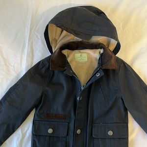 Boy’s navy blue fleece lined field coat with removable hood size 2/3T